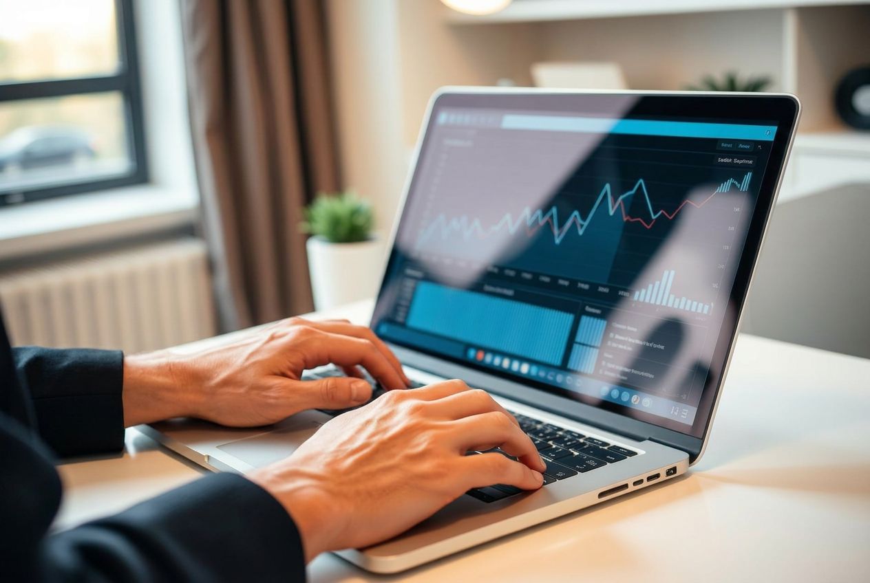 Strategist reviewing analytics dashboards across SEO, PPC, and AI search visibility