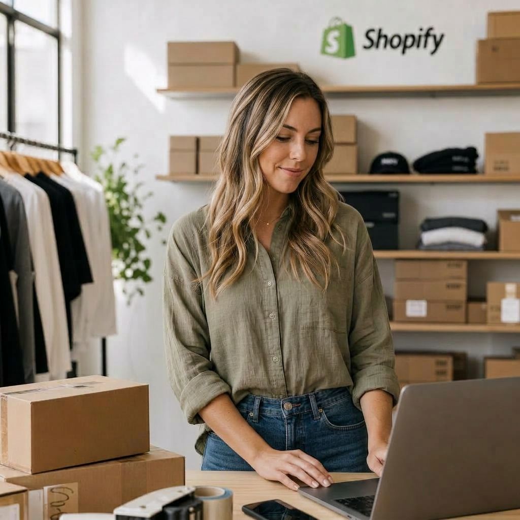 E-commerce growth analytics dashboard showing Shopify revenue, Google Shopping ROAS and conversion rate trends